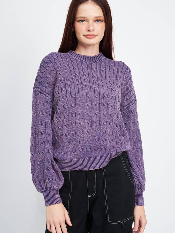 CABLE KNIT TOP WITH BUBBLE SLEEVES for wholesale by Emory Park
