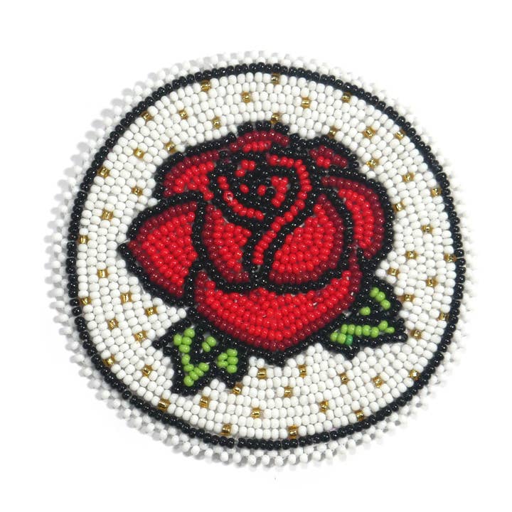 3,0 tommer rød rose frøperle Rosetperlet patch, medaljong for engroshandel hos KANGURAH