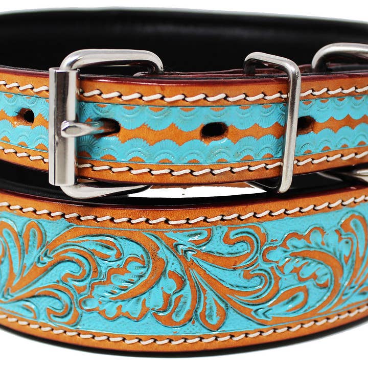 Padded Leather Dog Collar Floral Hand Tooled 60167 for wholesale by Challenger