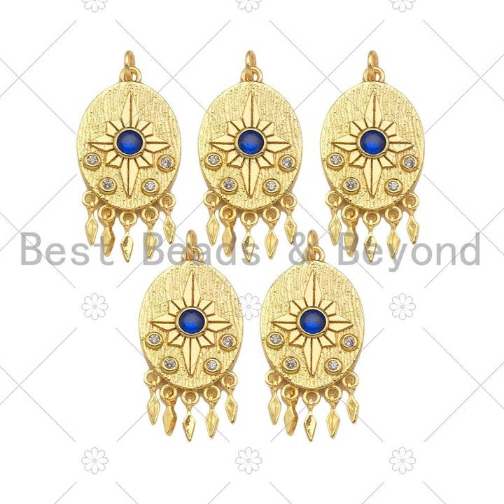 Gold Filled Cobalt CZ Micro Pave North Star On Oval Shape Pendant, 18K Gold Filled Medallion Charm, Necklace Bracelet Charm,16x26mm,Sku#L568 for wholesale by BestBeads&Beyond