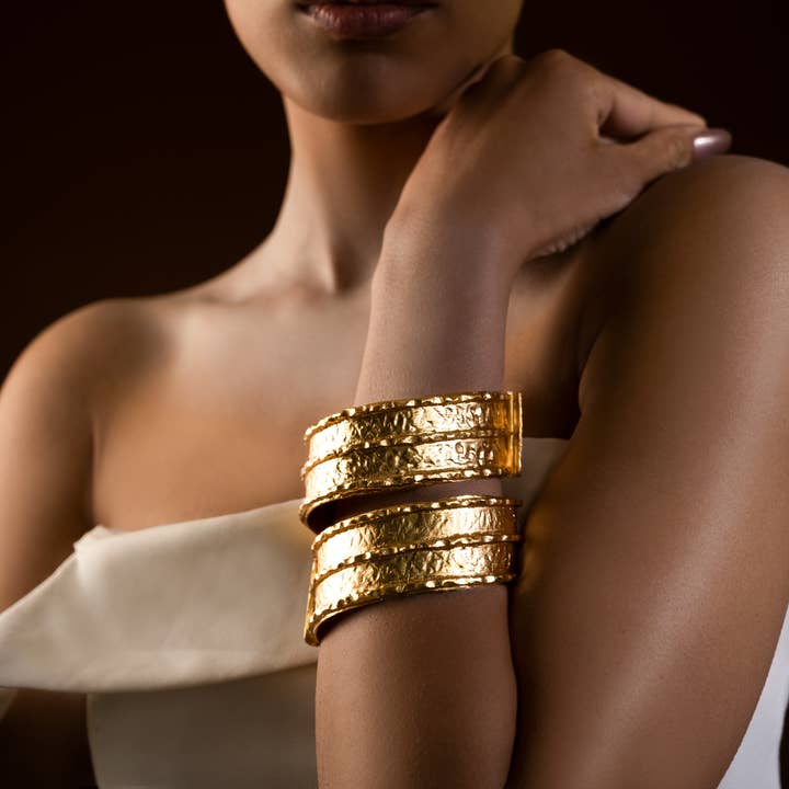 Textured Gold Statement Bracelet | Handmade Unique Cuff for wholesale by DIORA
