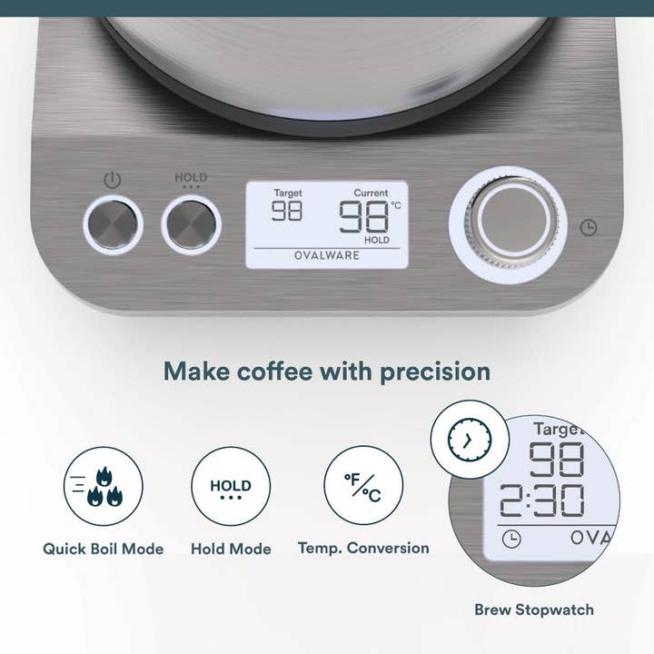 Ovalware - Wholesale Electric Kettle - Stainless Steel Electric Pour Over Kettle | Variable Temp Control