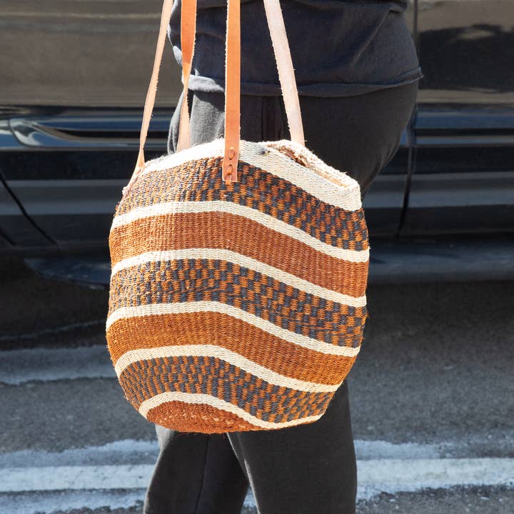 Gitzell FairTrade – Sacola - Mulher por atacado – Bolsa tradicional africana de sisal com alças de couro6