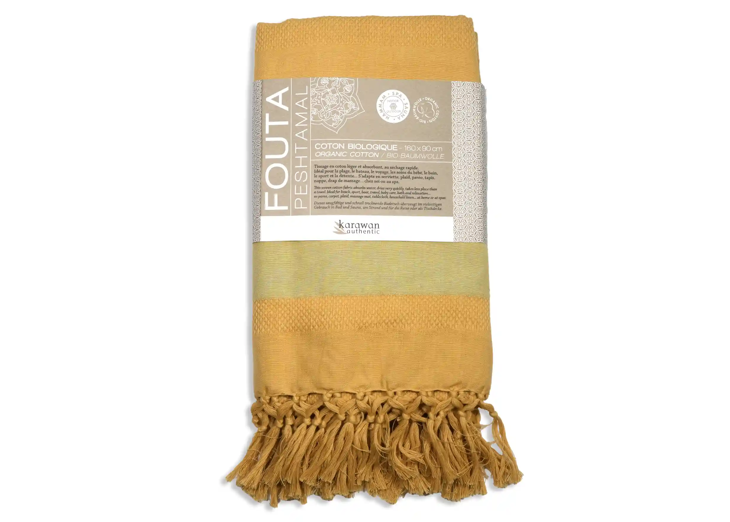 Karawan Authentic - Vente Serviette de plage - FOUTA EN COTON BIOLOGIQUE GOTS -  GARDEN - couleur SUNFLOWER4