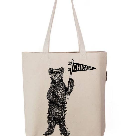 Chicago Bear : organic cotton tote bag with gusset for wholesale by Megan Lee Designs