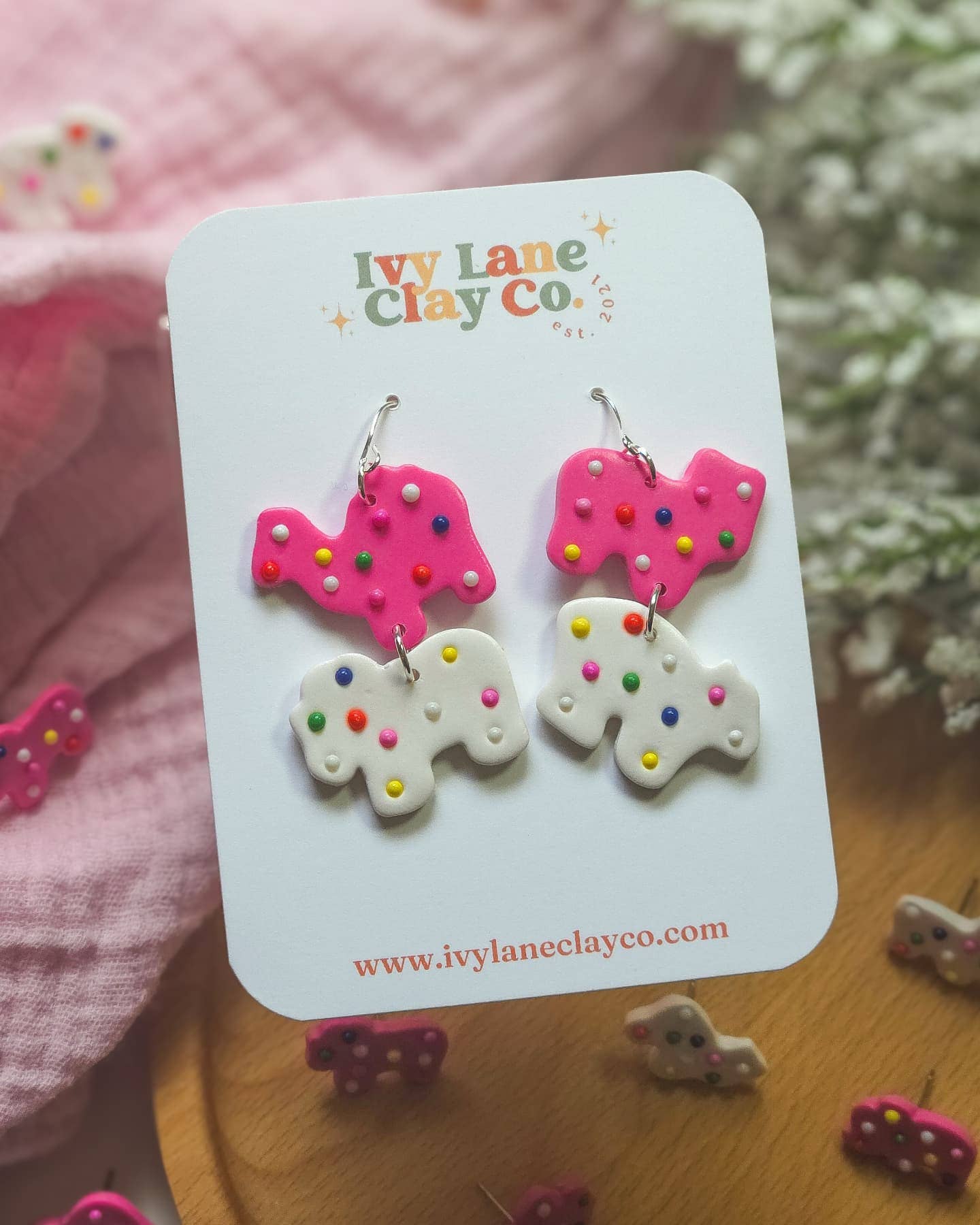 Frosted Animal Cookie Earrings for wholesale by Ivy Lane Clay Co.