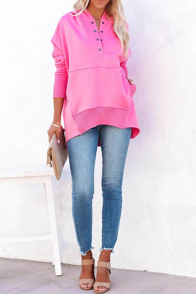 UNISHE – wholesale Hoodie – Women's – Plain Snap Button Oversize Hoodies CY12110