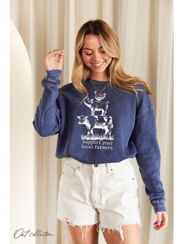 OAT COLLECTIVE - Wholesale Graphic Sweatshirt - Women's - SUPPORT YOUR LOCAL FARMERS Mineral Graphic Sweatshirt3
