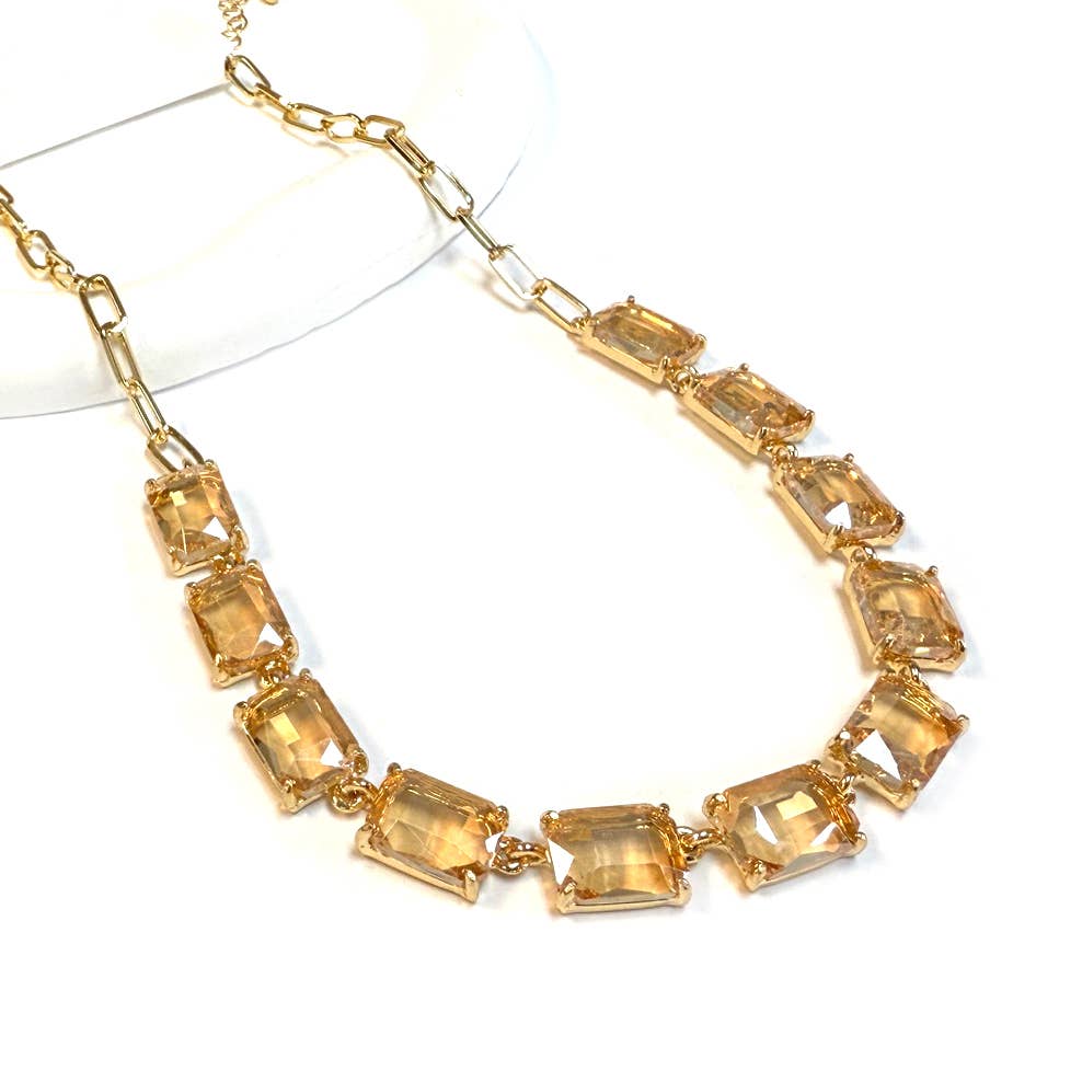 StarryNYC - Wholesale Link & chain necklace - Rectangle Crystal Glass Linked Statement Chain Necklace 11