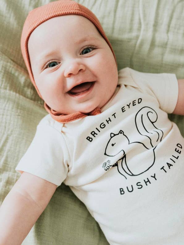 Bright Eyed Bushy Tailed Baby Bodysuit Onesie Baby Clothing for wholesale by Nature Supply Co
