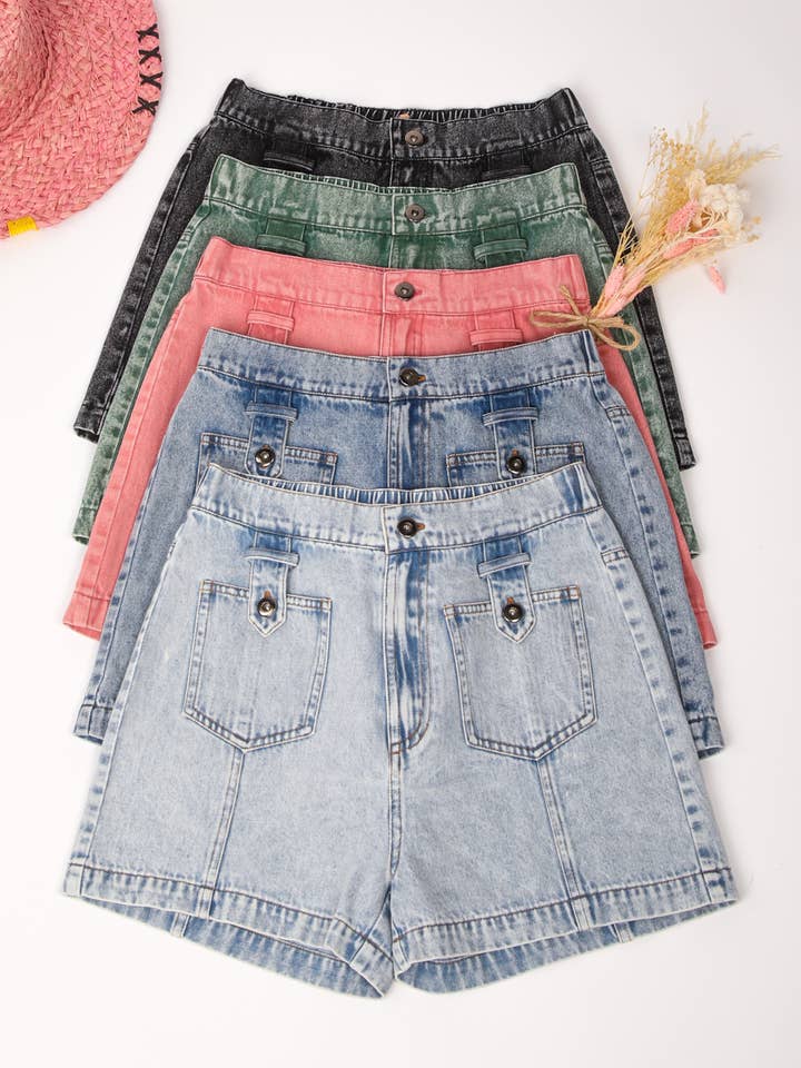 VERY J - Wholesale Shorts - Women's - NP70300-High Waist Washed Jean Y2K Shorts