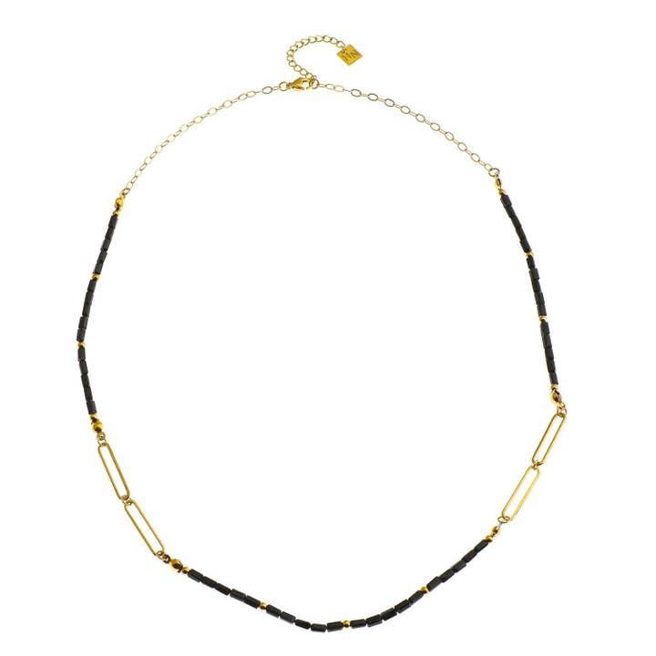 LORENA Black & Gold Beaded Paperclip Chain Necklace for wholesale by HACKNEY NINE