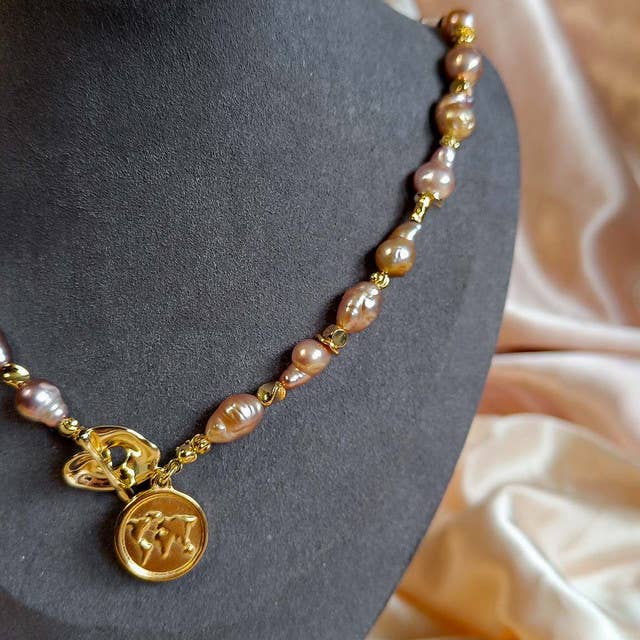 Pompon La Tulipe - Vente Collier de perles - Reflets D’Automne – Collier Perles Baroques Irrégulières2