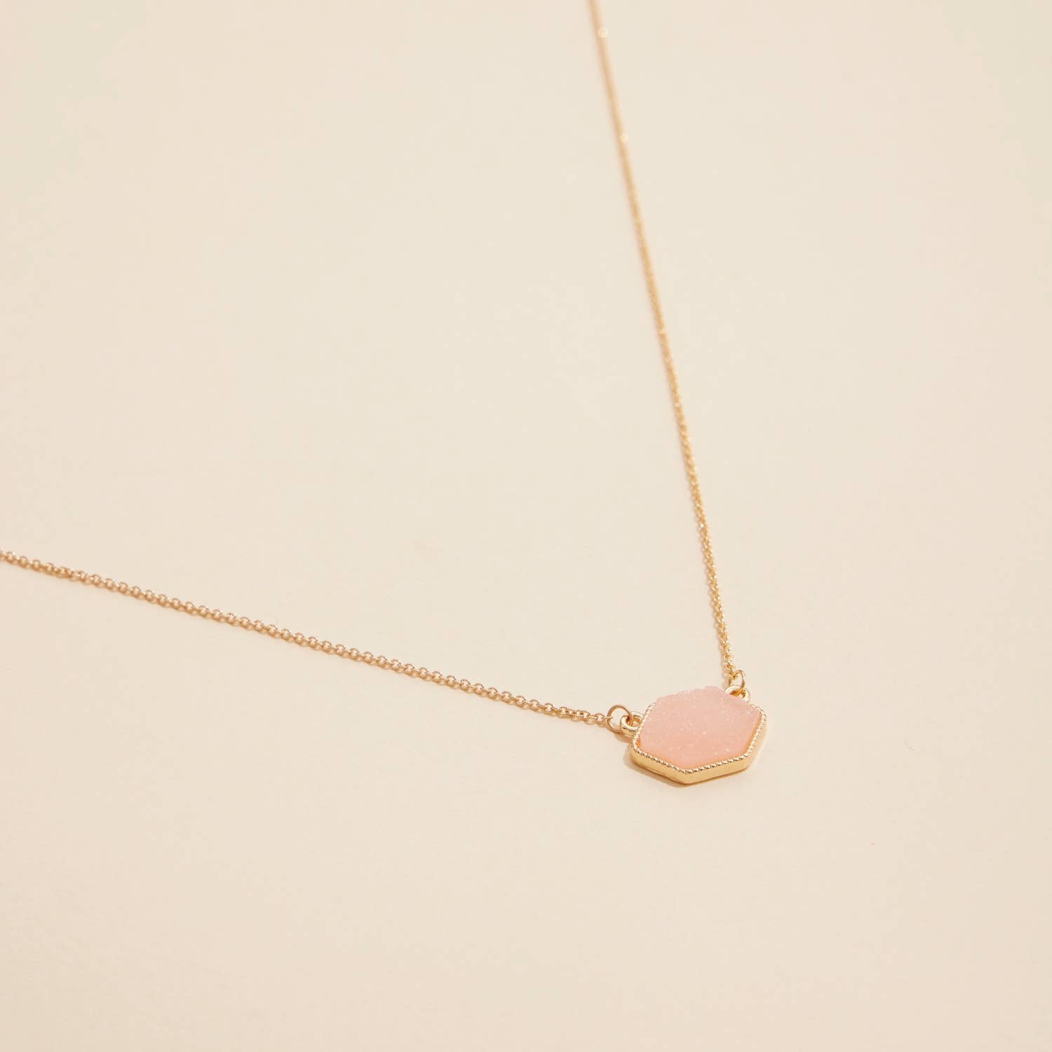 Frem - Wholesale Pendant/Charm Necklace - Hexagon Druzy Stone Charm Short Necklace14