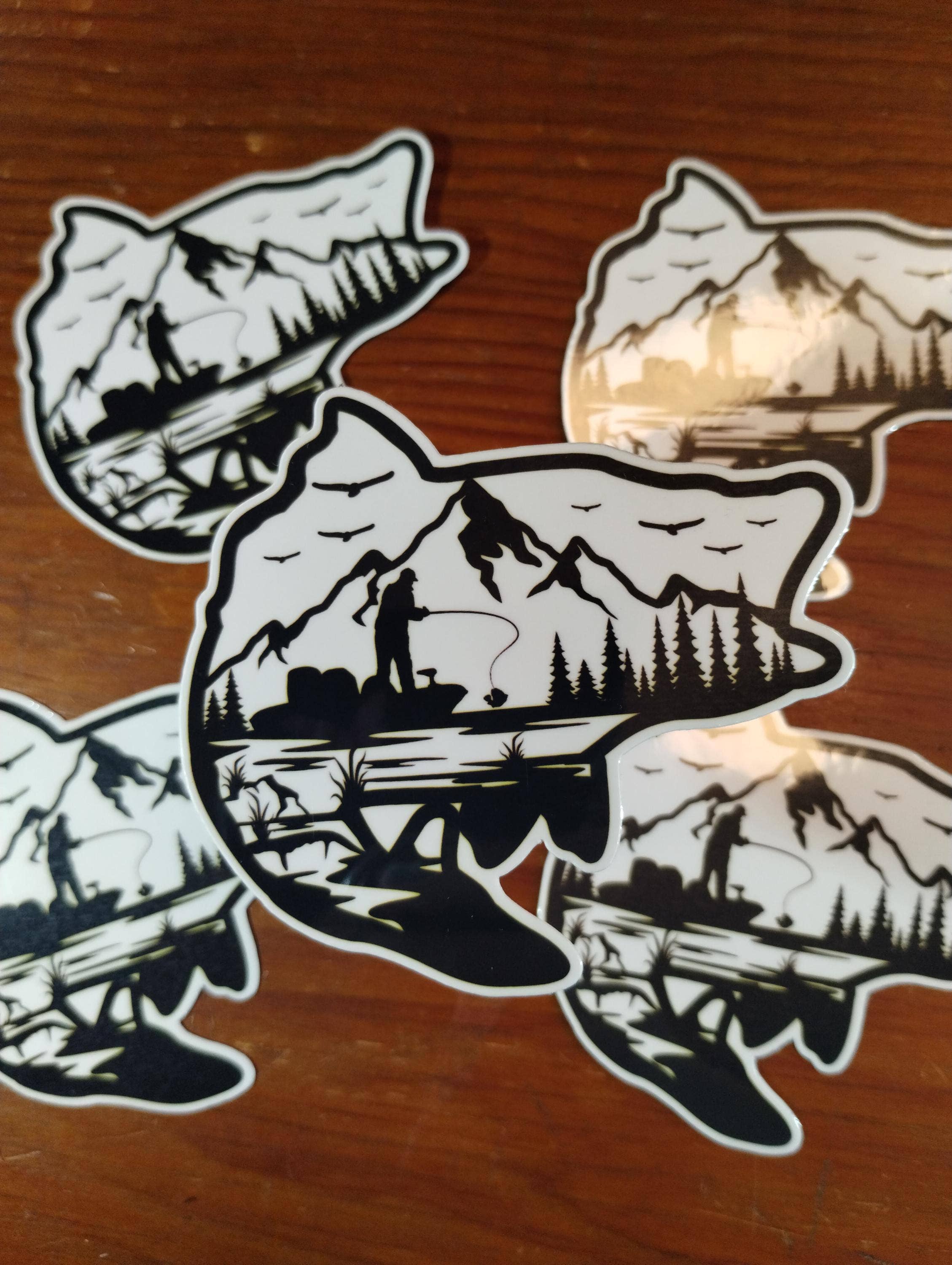 The Crafty Bookworm3 - Wholesale Sticker - Fish Shaped Fishing Scene Sticker for Outdoor Enthusiasts0