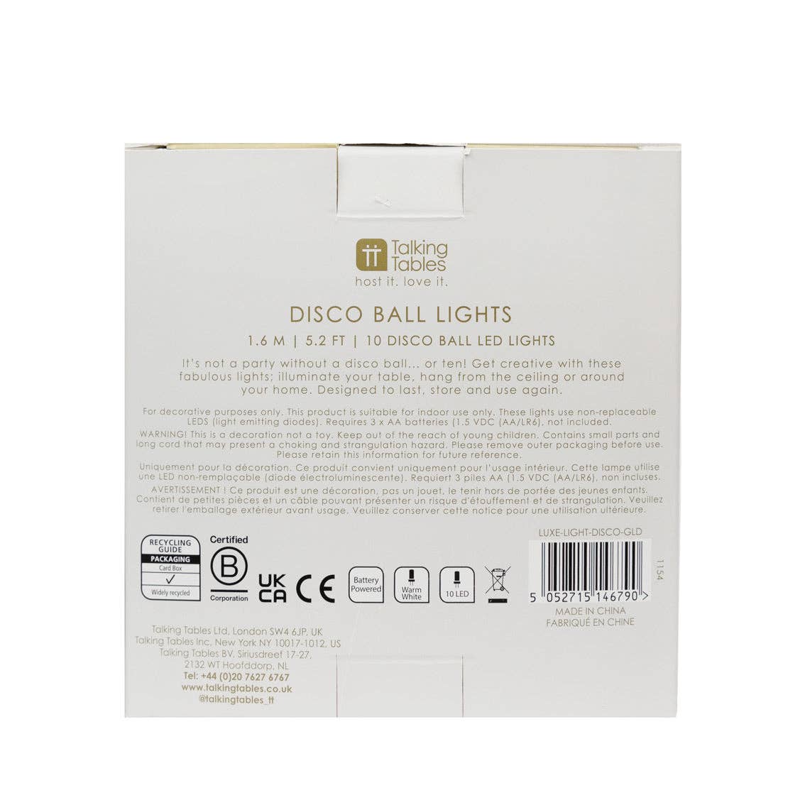 Talking Tables UK – wholesale String lights – Luxe Gold Disco Balls String Lights - 1.6m6