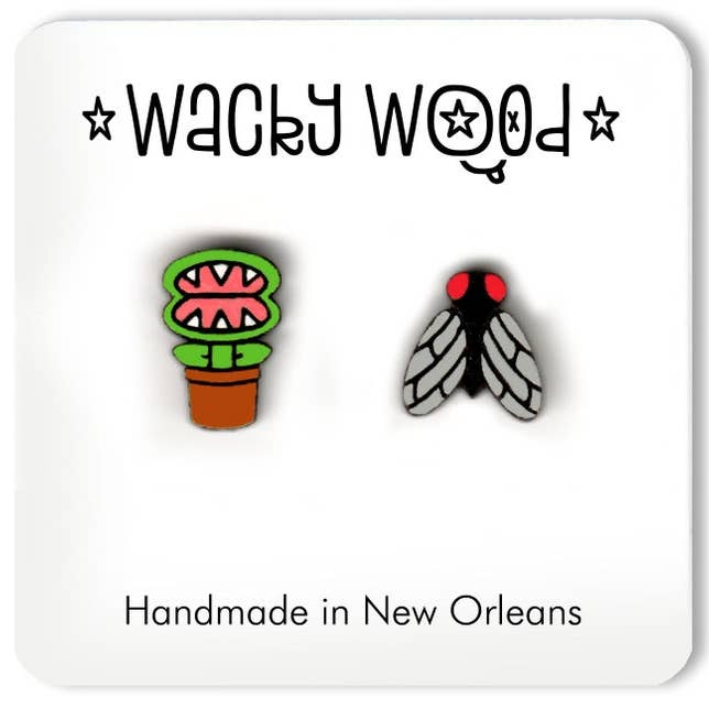Venus Fly Trap Laser Cut Stud Earrings for wholesale by Wacky Wood