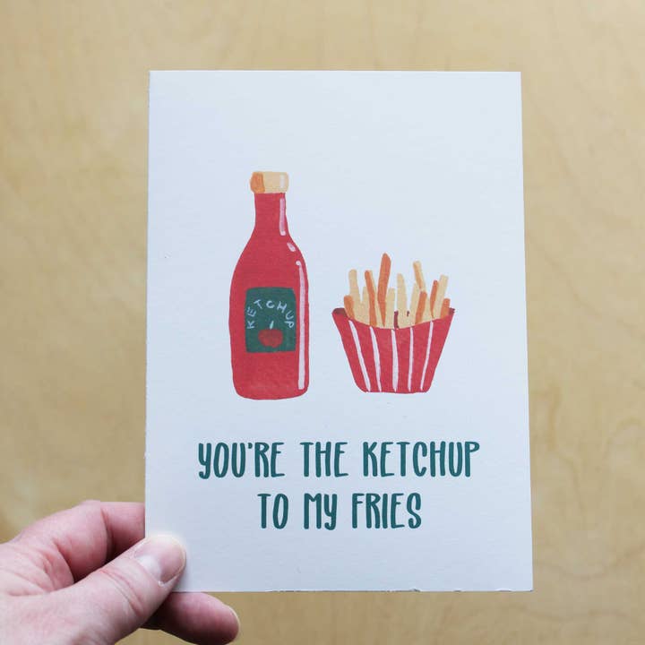 Frites et ketchup, carte de voeux d'amour pour la vente par Kristie Lyn Studios