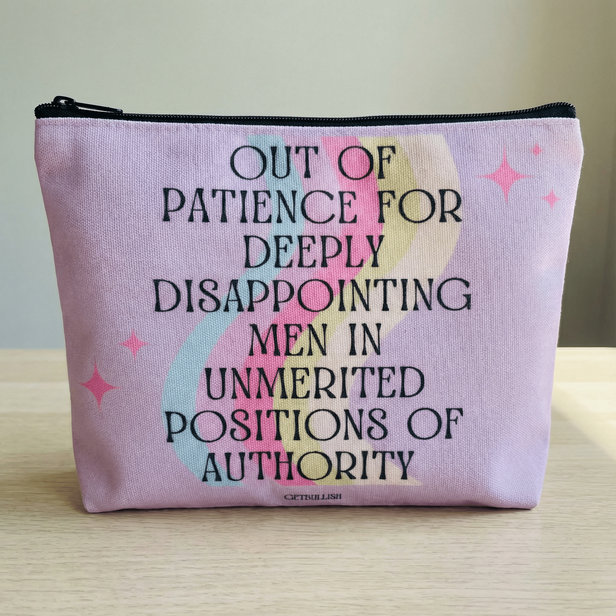 GetBullish - Wholesale Pencil Case/Pouch - GetBullish Out of Patience with Disappointing Men Feminist Canvas Zipper Pouch 9.5" x 7" | Cosmetics Bag or Pencil Case8