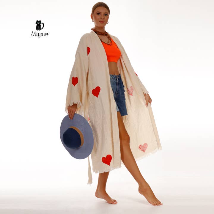Beige Wholesale Personalized Organic Cotton Kimono Robe - Romantic Valentine's Day Gift for Boutiques for wholesale on Faire
