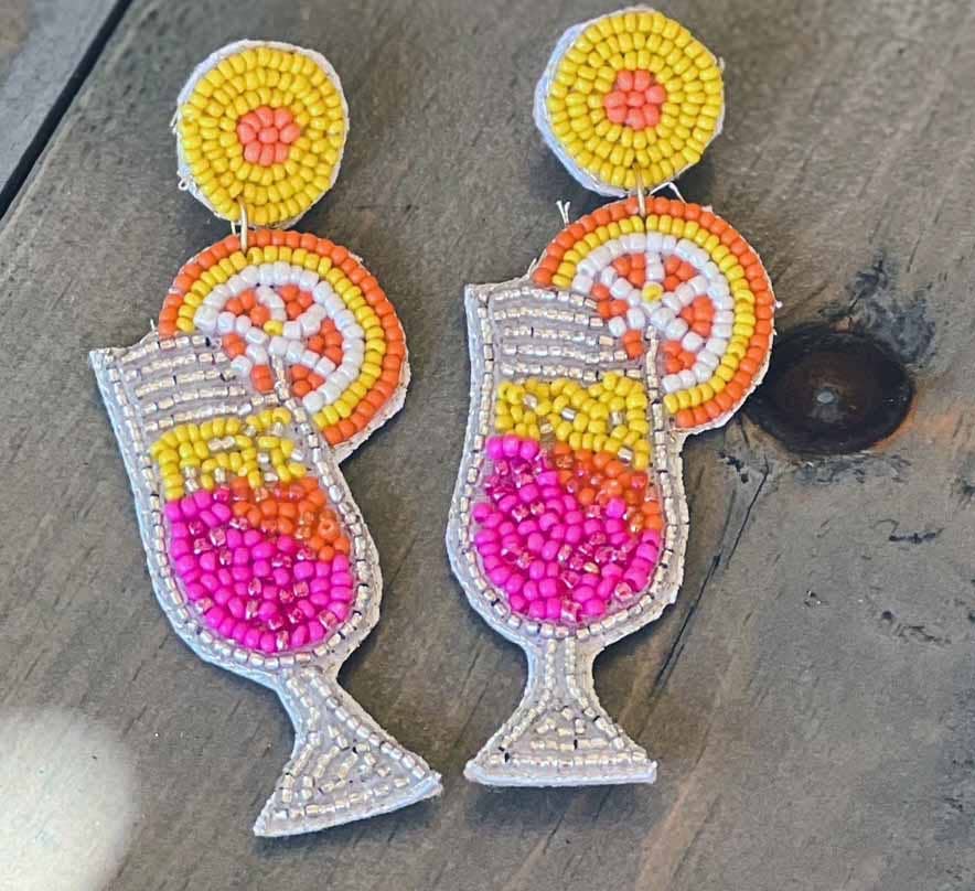 OBX Prep - Wholesale Dangle Earrings - Sunrise Mimosa Seed Beaded Dangle Earrings0