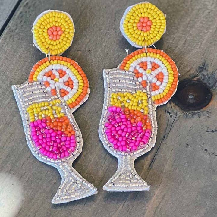 OBX Prep - Wholesale Dangle Earrings - Sunrise Mimosa Seed Beaded Dangle Earrings