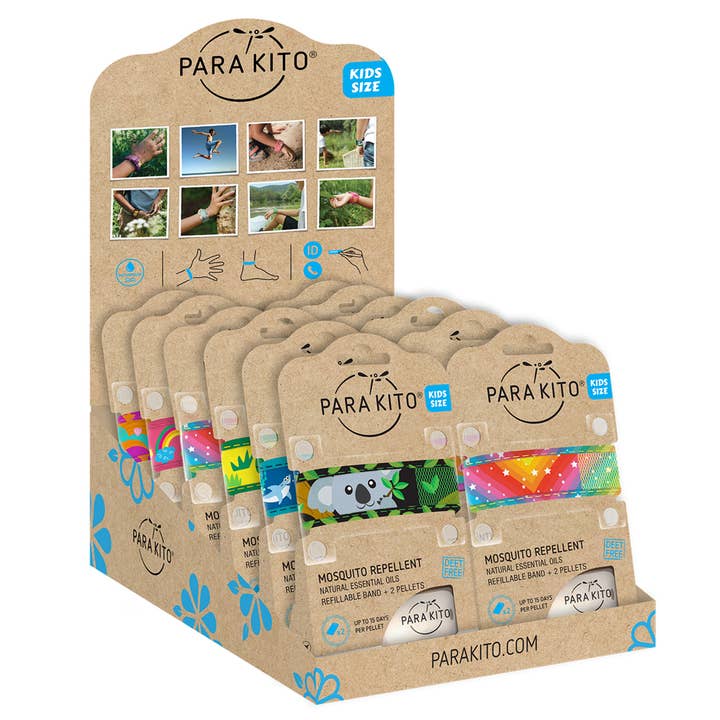Natural Mosquito Repellent Kid Wristband Display for wholesale by PARA'KITO USA CORP.