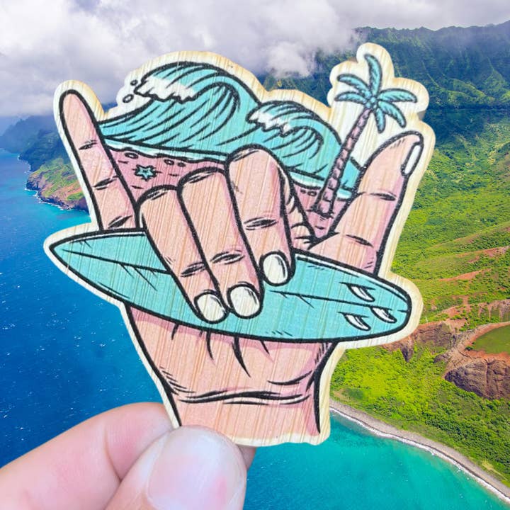 Planche de surf Shaka pour la vente par Bamboo Wood Stickers