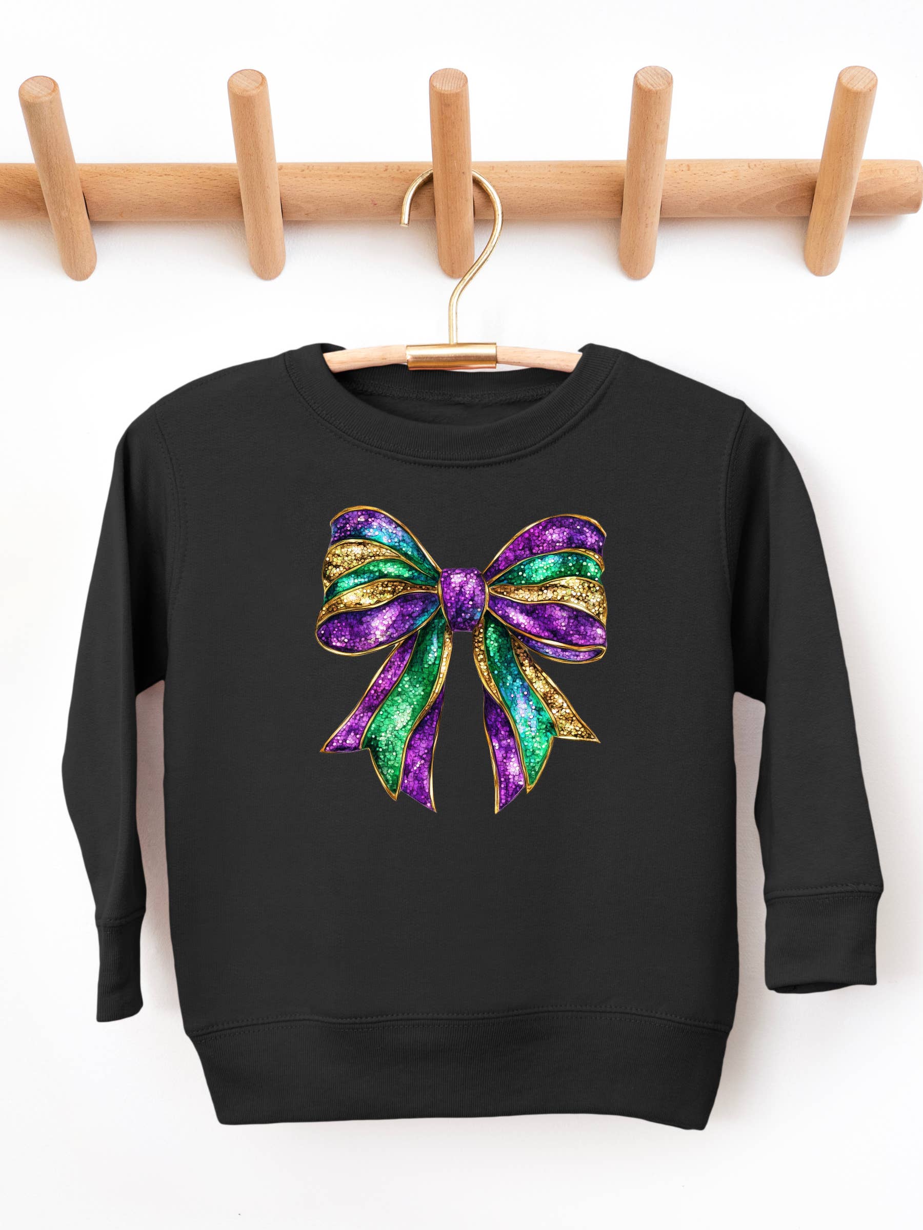 Uncommon Label - Wholesale Sweatshirt - Kids - Faux Sparkly Mardi Gras Bow Toddler Graphic Sweatshirt