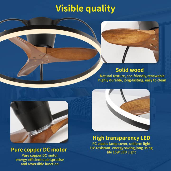 39F Inc. - Wholesale Ceiling Fan - 24in Solid Wood Ceiling Fan with Light & Remote5