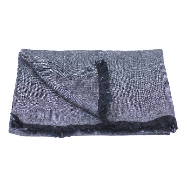 LinenCasa - Wholesale Hand Towel - Linen Hand Towel – Stonewashed – Black with Frayed Edges