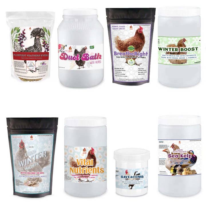 Dahlia Pets - Wholesale Pet Supplement - Not Cat/Dog - Winter Support Bundle: 8 Products For A Healthy Wintertime Coop! (13 pounds total)