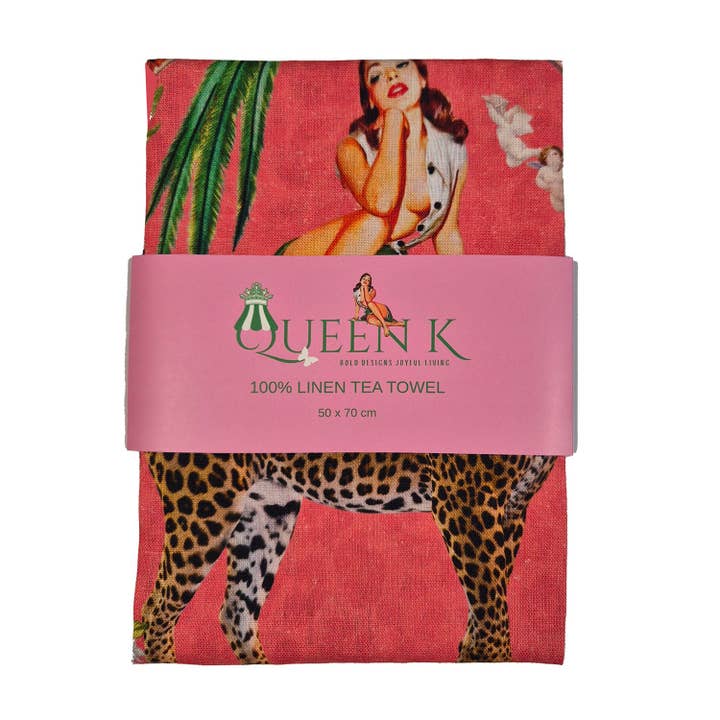 Queen K - Wholesale Tea towel - Alice Retro Glamour 100% Linen Tea Towel1