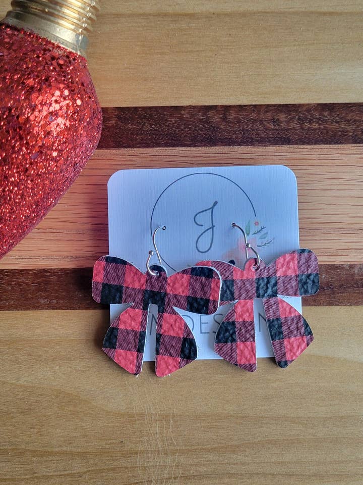 Buffalo Plaid Bow Earrings for wholesale by JEMdesigns