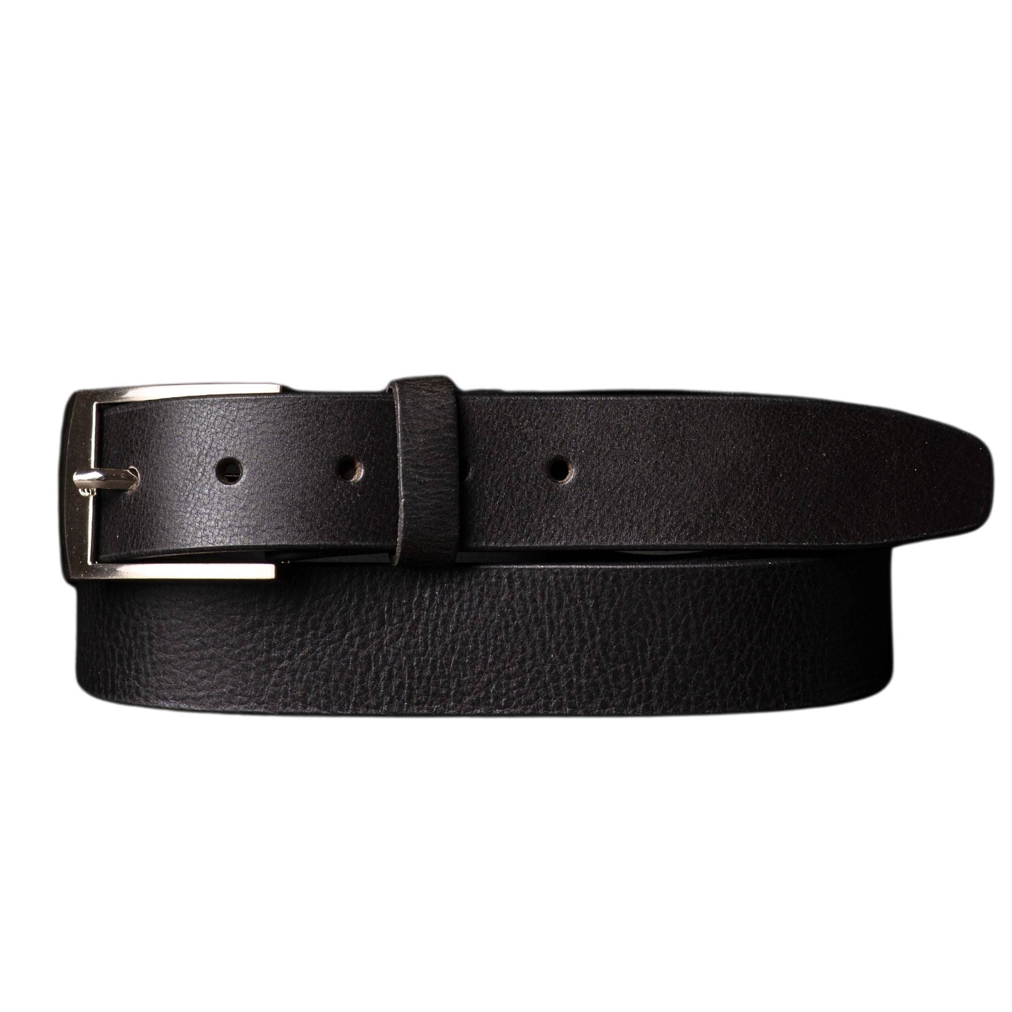NAB LEATHER – Großhandel Gürtel – Herren – The Crest Belt - Schmaler schwarzer Gürtel aus 100% Vollnarbenleder5
