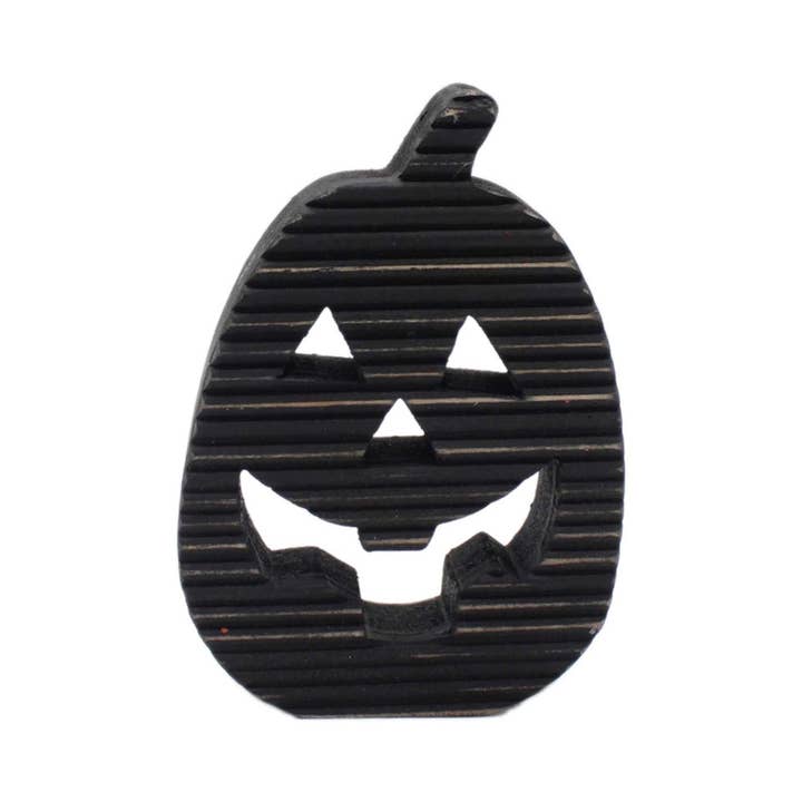 Kleiner schwarzer geriffelter Holz-Kürbis. für den Großhandel von WT Collection