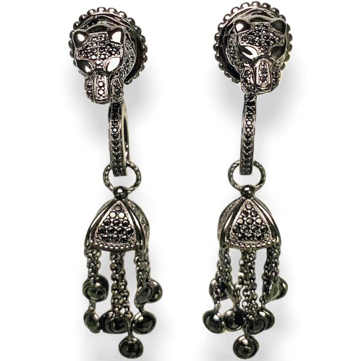 Leopard Chandelier Black Earrings por atacado de Chatoyant