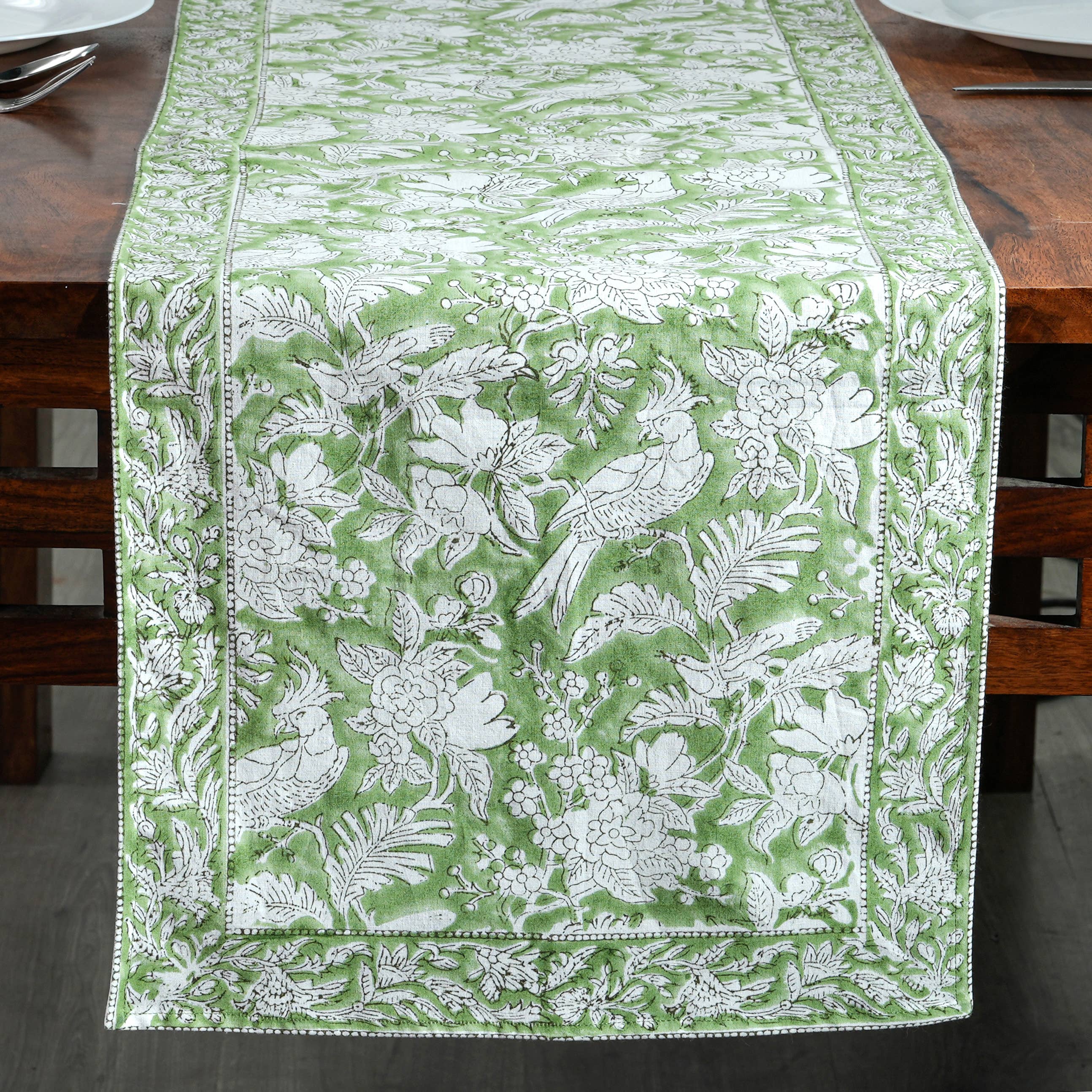 Cotton Print Club - Wholesale Table Runner - Olive Green Block Print Table Runner5