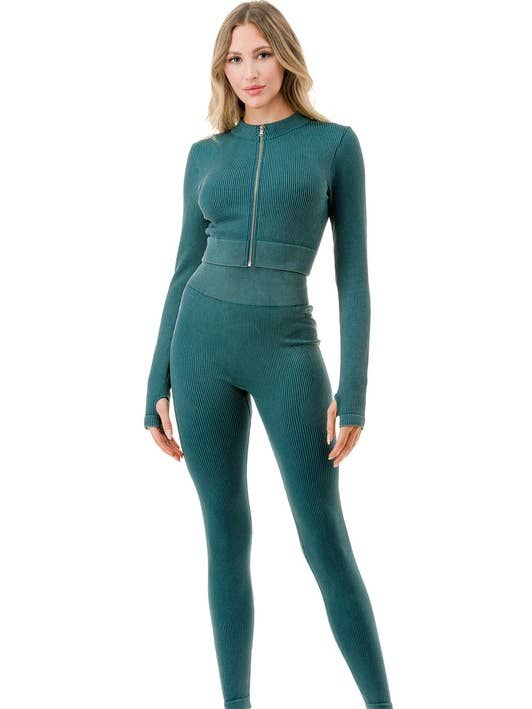 MIO WHOLESALE - Wholesale Activewear Set - Women's - JA40MWSET MINERAL WASH ZIP-UP SET1