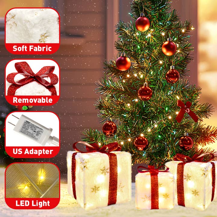 Fun Little Toys - Wholesale Christmas Decoration - 3PCS Christmas Lighted Gift Boxes: Illuminate Your Holiday