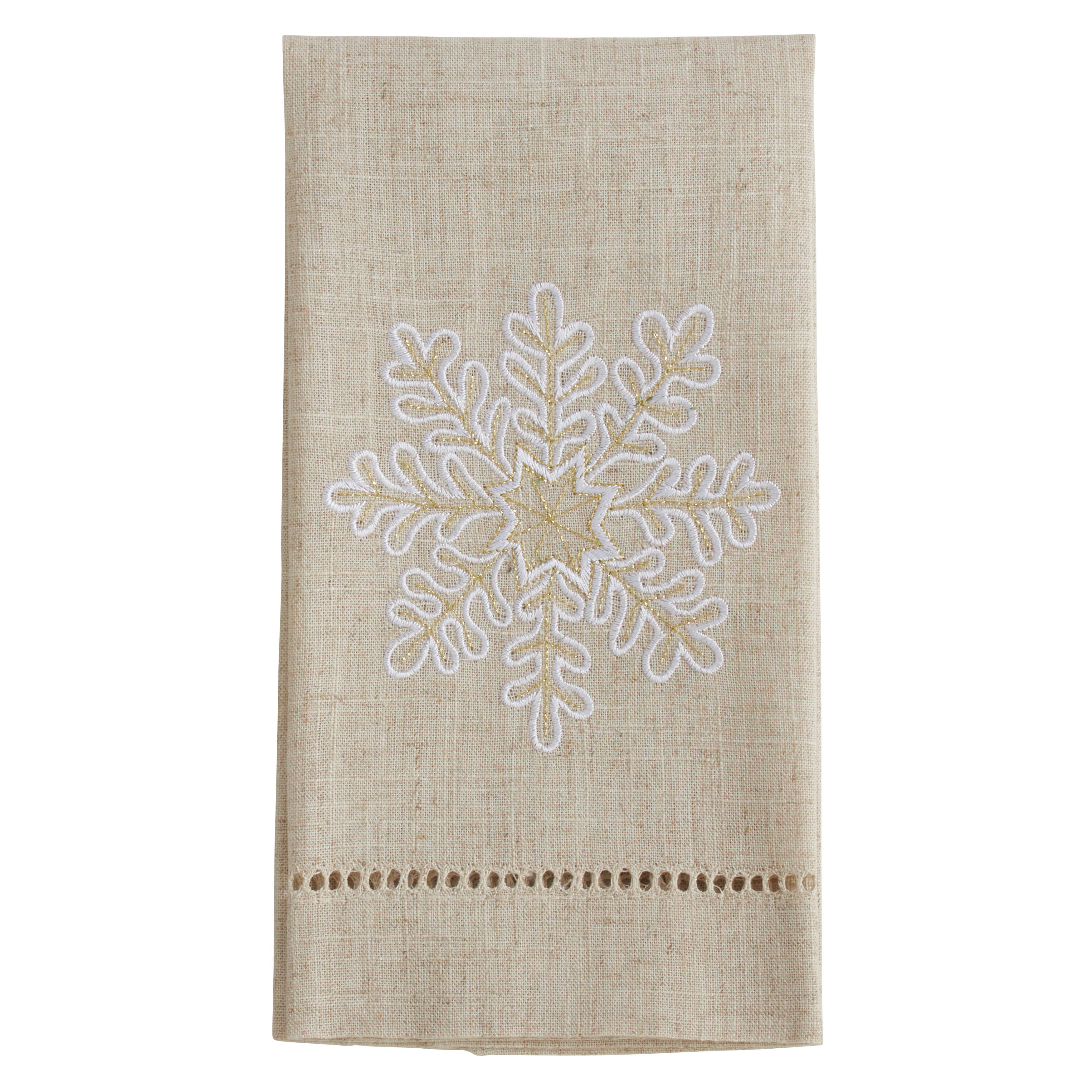 Natural Embroidered and Hemstitched Snowflake Guest Towel for wholesale on Faire0