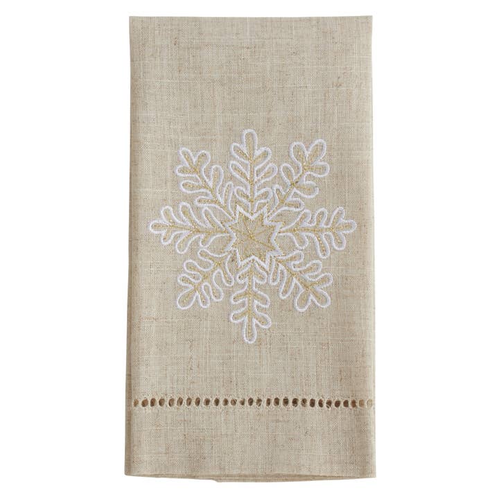 Natural Embroidered and Hemstitched Snowflake Guest Towel for wholesale on Faire