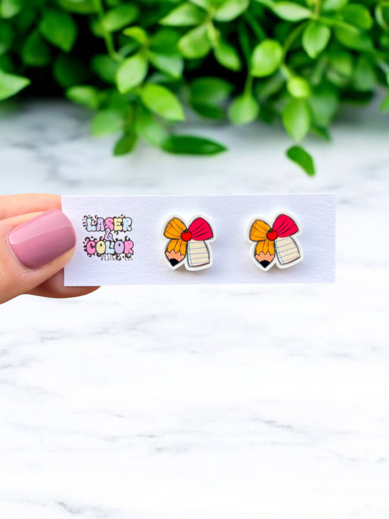 Laser & Color Designs LLC - Wholesale Stud/Post Earrings - Teacher Earrings, School Bow Earrings, Gift for Teacher0
