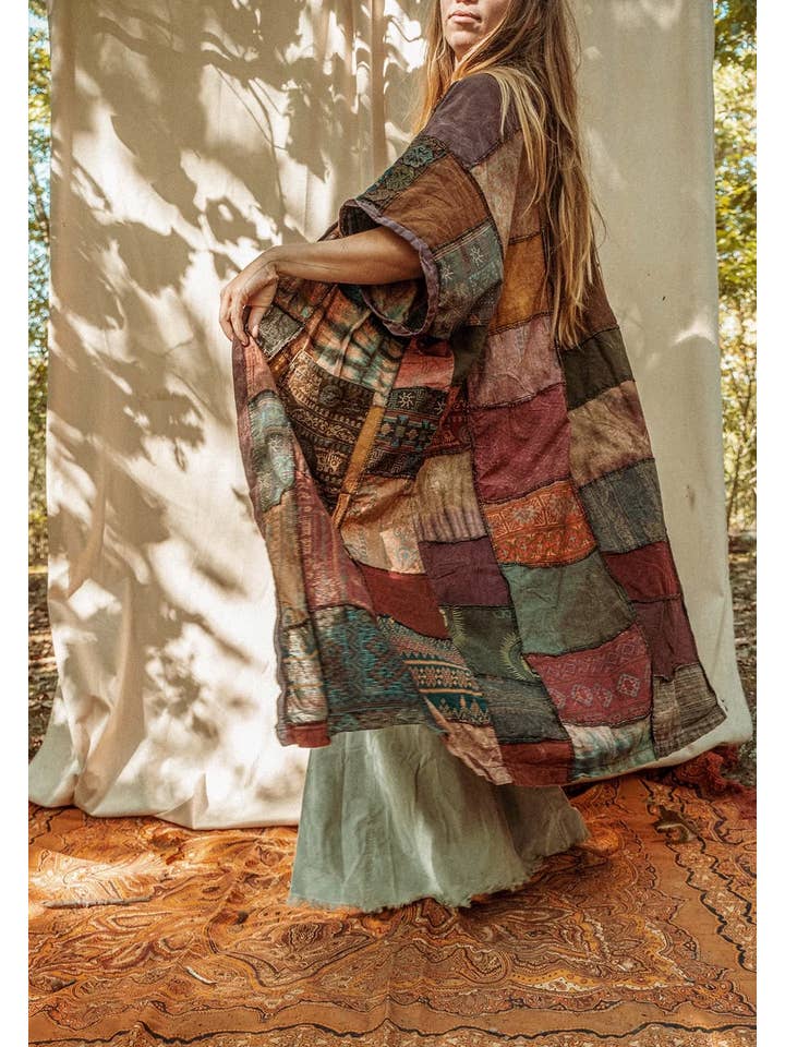 Gardenbelle Shop - Wholesale Kimono - Women's - Earthy Hippie Boho Duster Patchwork Kimono, Unisex Smock1