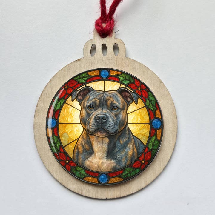 Staffordshire Bull Terrier Double-Sided Christmas Ornament for wholesale by All Things Cherrie