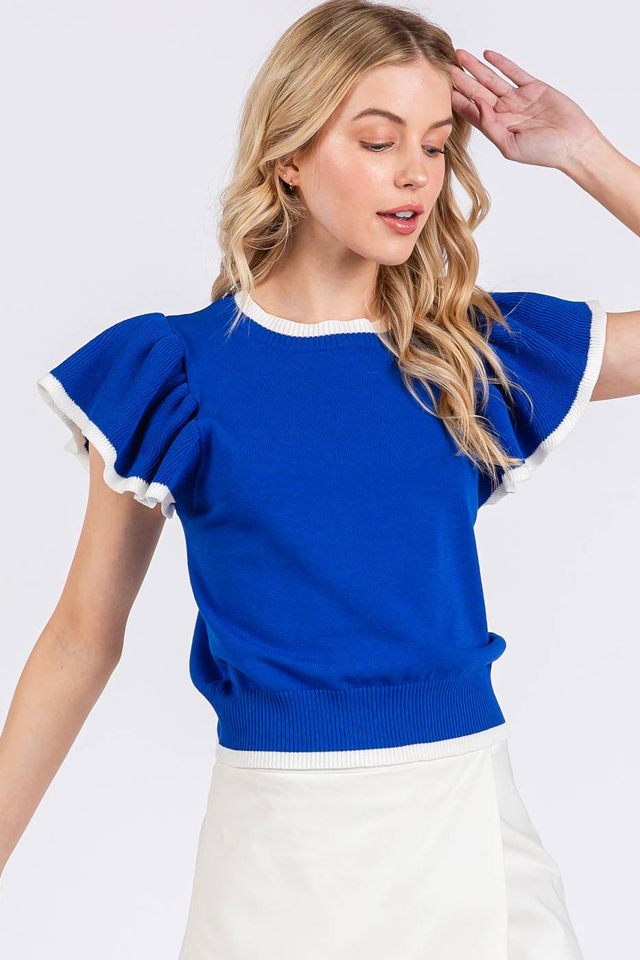 mittoshop - Wholesale Knit Top - Women's - SWEATER KNIT RUFFLE SLEEVE CONTRAST CROP TOP8