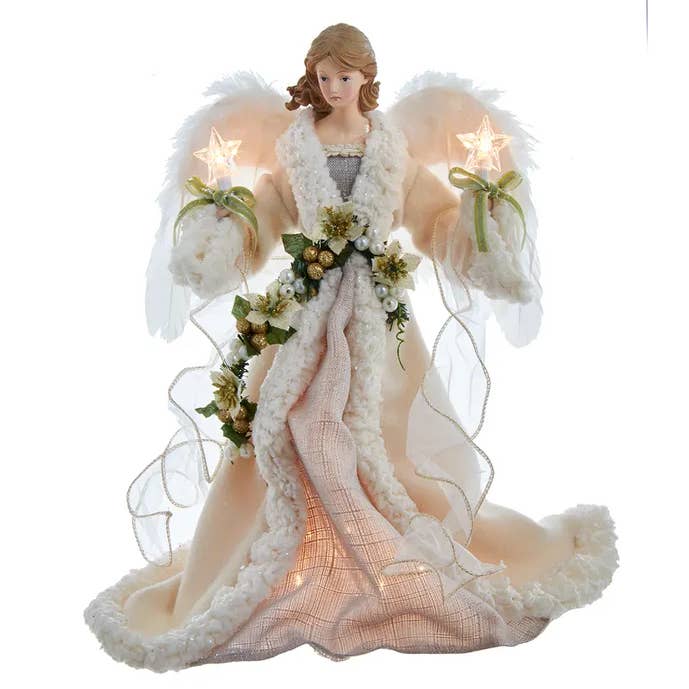 UL 10 Light 16" Ivory/Gray Angel Tree Topper for wholesale by Kurt S. Adler, Inc.