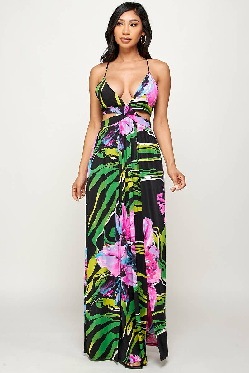 Black combo Flower Print Maxi Dress for wholesale on Faire3