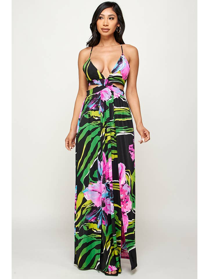 Black combo Flower Print Maxi Dress for wholesale on Faire3