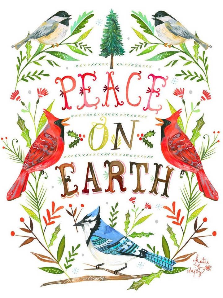 Holiday Birds Print for wholesale by Katie Daisy